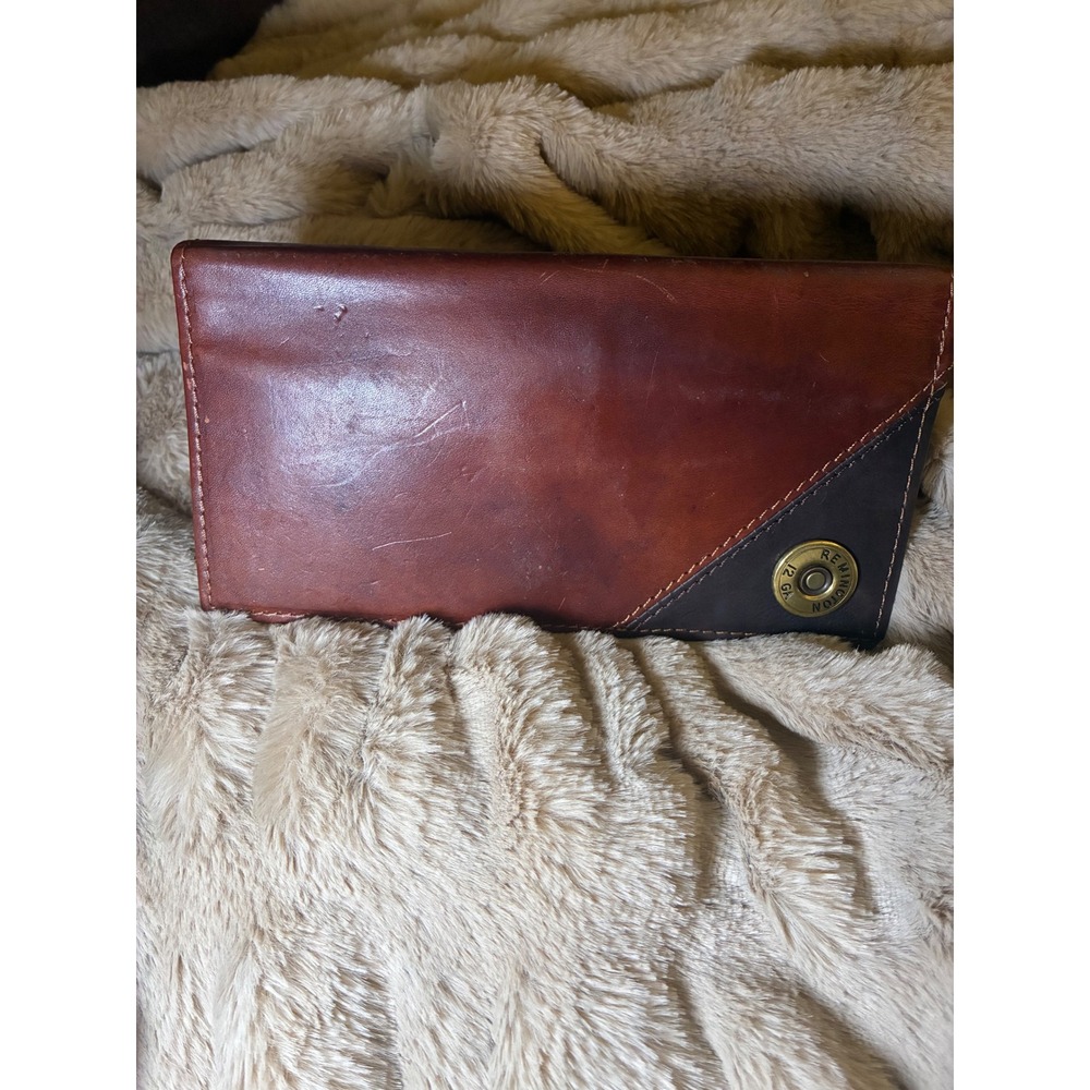 Remington Mens Leather Super Jumbo Wallet 12 GA Shotgun Shell Accent Brown Black